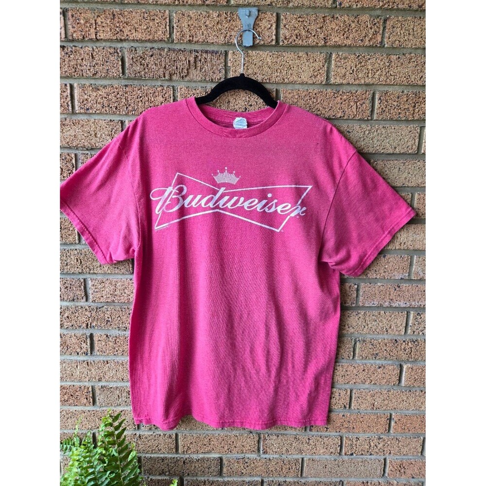 Budweiser Red Graphic Tee Shirt Large Delta Pro Weight Beer Promo Bowtie Logo
